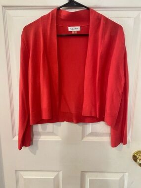 Calvin Klein Women's Bright Coral Open-Front Cropped Cardigan